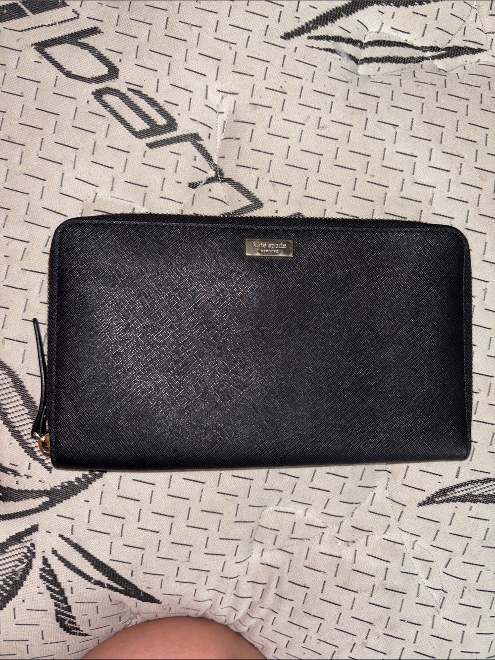 kate spade Black Saffiano Zip Wallet with Gold Plaque clutch